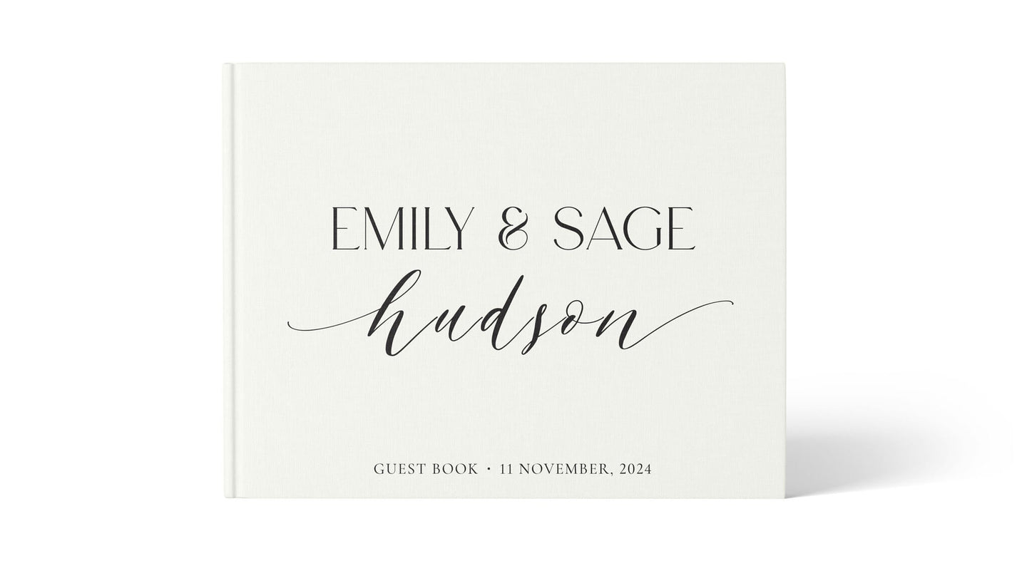 Names | Personalised Guest Book - Evergreen Three White linen