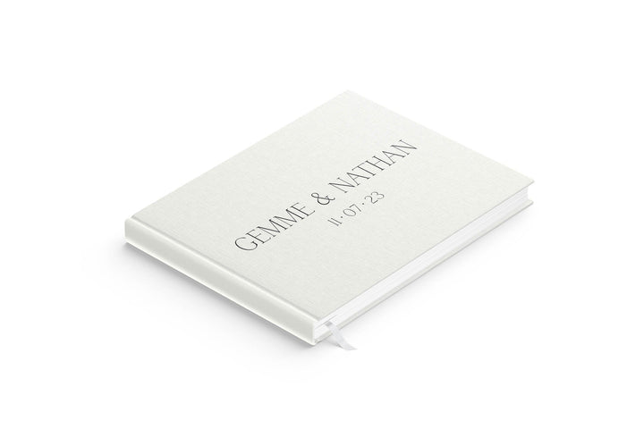 Names | Personalised Guest Book - Evergreen Three White linen