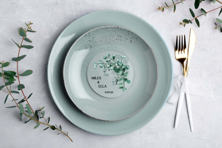 Soft Greens | Coaster Wedding Favours - Evergreen Three Clear acrylic