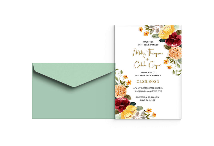 Vibrant Florals | Acrylic Wedding Invitation - Evergreen Three Clear acrylic